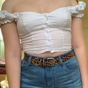 F21 Puff Sleeve sweetheart neckline white crop top